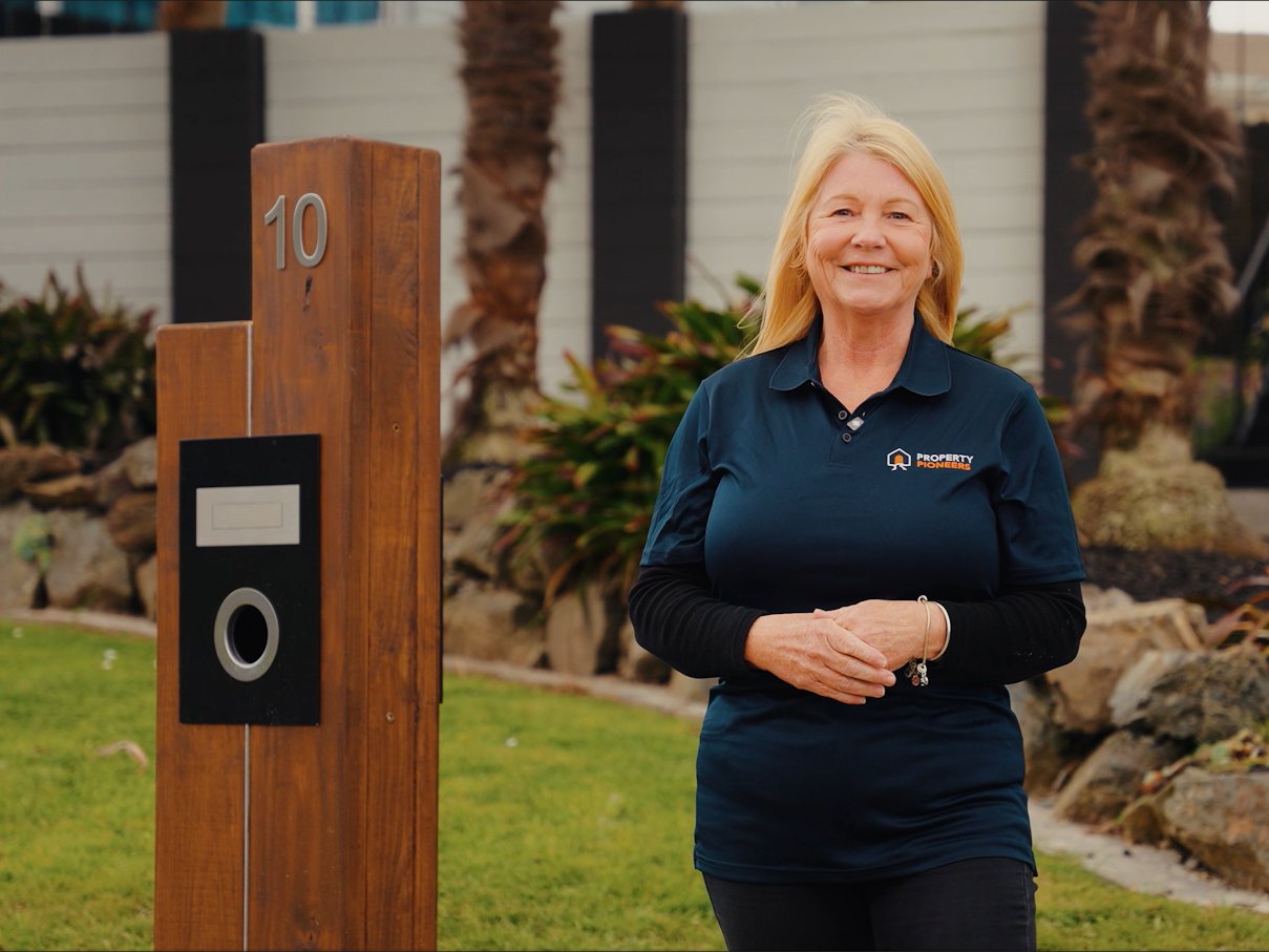 Shona Rapley of Property Pioneers Howick-Pakuranga outside 10 La Trobe Street
